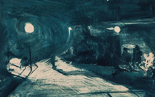 张雷超现实艺术展：黑暗意象与夜之河流的独幅版画美学